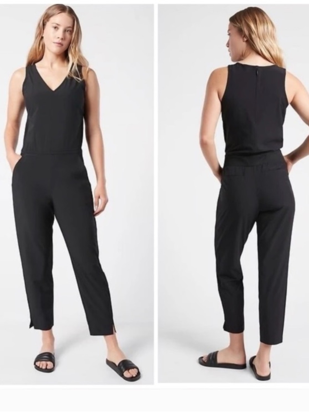 Athleta size 8 Black Brooklyn Sleeveless V-Neck Ankle Jumpsuit